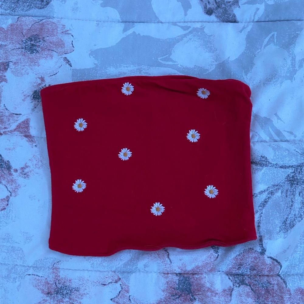 Red Hollister Tube Top With White Daises